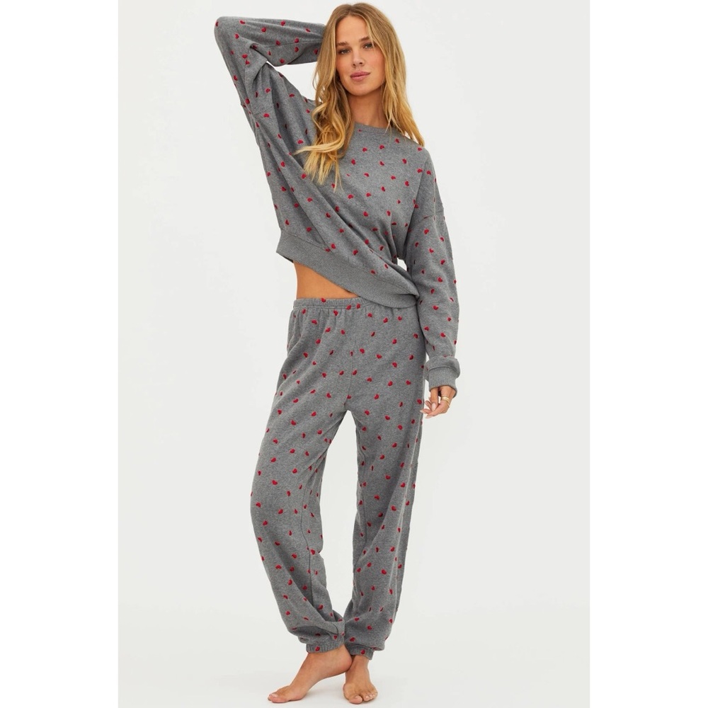 Beach Riot Nash Sweatpant Red Love Hearts